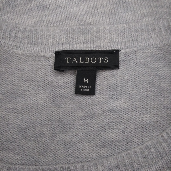 LAST CHANCE - Talbots Gray Black White Nordic Stripe Ruffled Lambswool Sweater - Picture 4 of 6